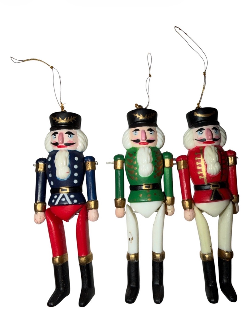 Vintage articulated jointed plastic Nutcracker Christmas Ornaments- set of 3